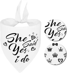 Engagement Gift for Couples Dog Bandana 1 Pack 2 Pattern Reversible, She Said Yes Dog Bandanas,Wedding Party Triangle Scarf for Small to Medium Breed Dogs(Small)