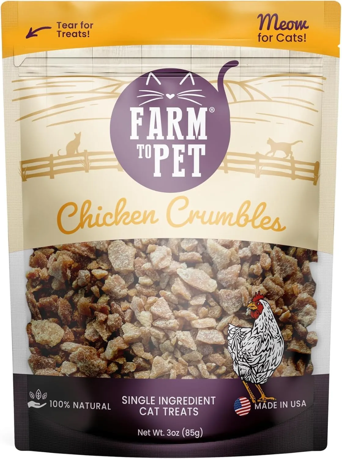Farm To Pet - Cat Treat Crumbles - Single Ingredient Chicken Treat and Snacks - Healthy for Indoor Cats and Kitten - Essential Products (Mix with Wet/Dry Food)