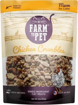 Farm To Pet - Cat Treat Crumbles - Single Ingredient Chicken Treat and Snacks - Healthy for Indoor Cats and Kitten - Essential Products (Mix with Wet/Dry Food)