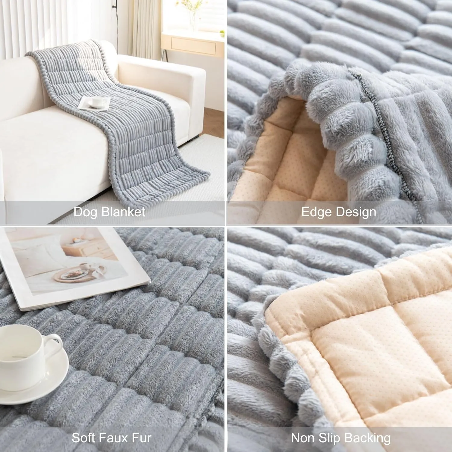 Faux Fur Plush Dog Couch Cover 3D Stripe Fuzzy Sofa Cover Non-Slip Fluffy Dog Bed Cover Pet Blanket Sofa Couch Furniture Protector for Puppy Large Dog Cat (Light Grey,28"x70")