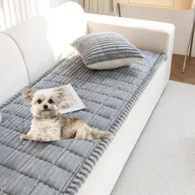 Faux Fur Plush Dog Couch Cover 3D Stripe Fuzzy Sofa Cover Non-Slip Fluffy Dog Bed Cover Pet Blanket Sofa Couch Furniture Protector for Puppy Large Dog Cat (Light Grey,28"x70")