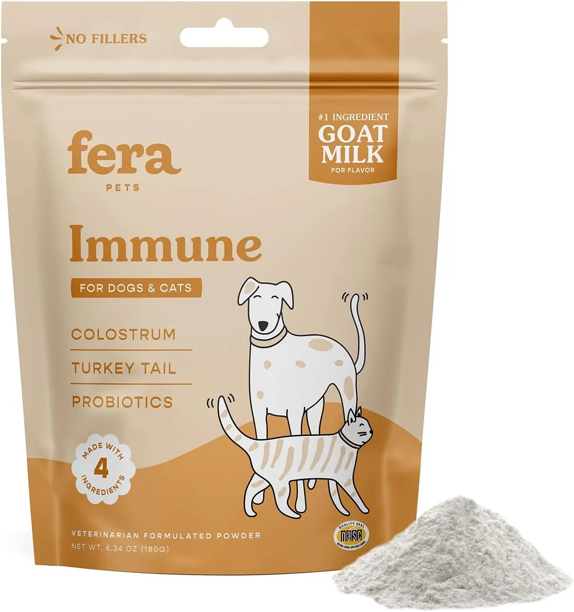 Fera Pet Organics Immune Goat Milk Cat & Dog Food Topper  Vet Created - Pet Allergy & Immunity Aid  Probiotic - Colostrum & Turkey Tail Mushroom-60 Servings