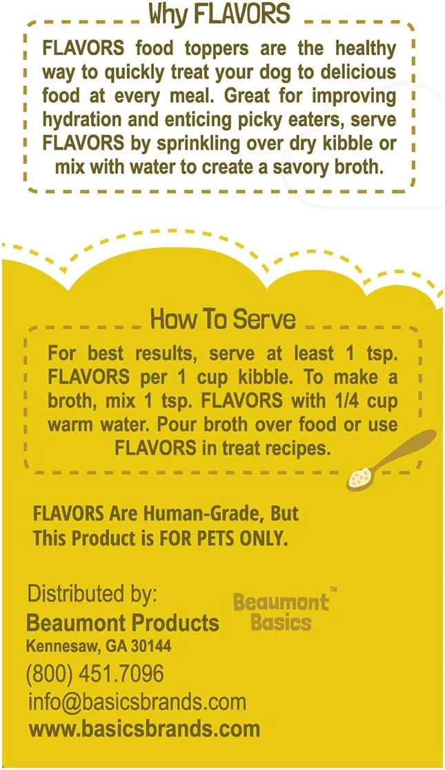 Flavors Food Topper and Gravy for Dogs - Chicken Recipe with Bone Broth, 3.1 oz. - Natural, Grain Free - Perfect Kibble Seasoning Treat Mix for Picky Dog or Puppy