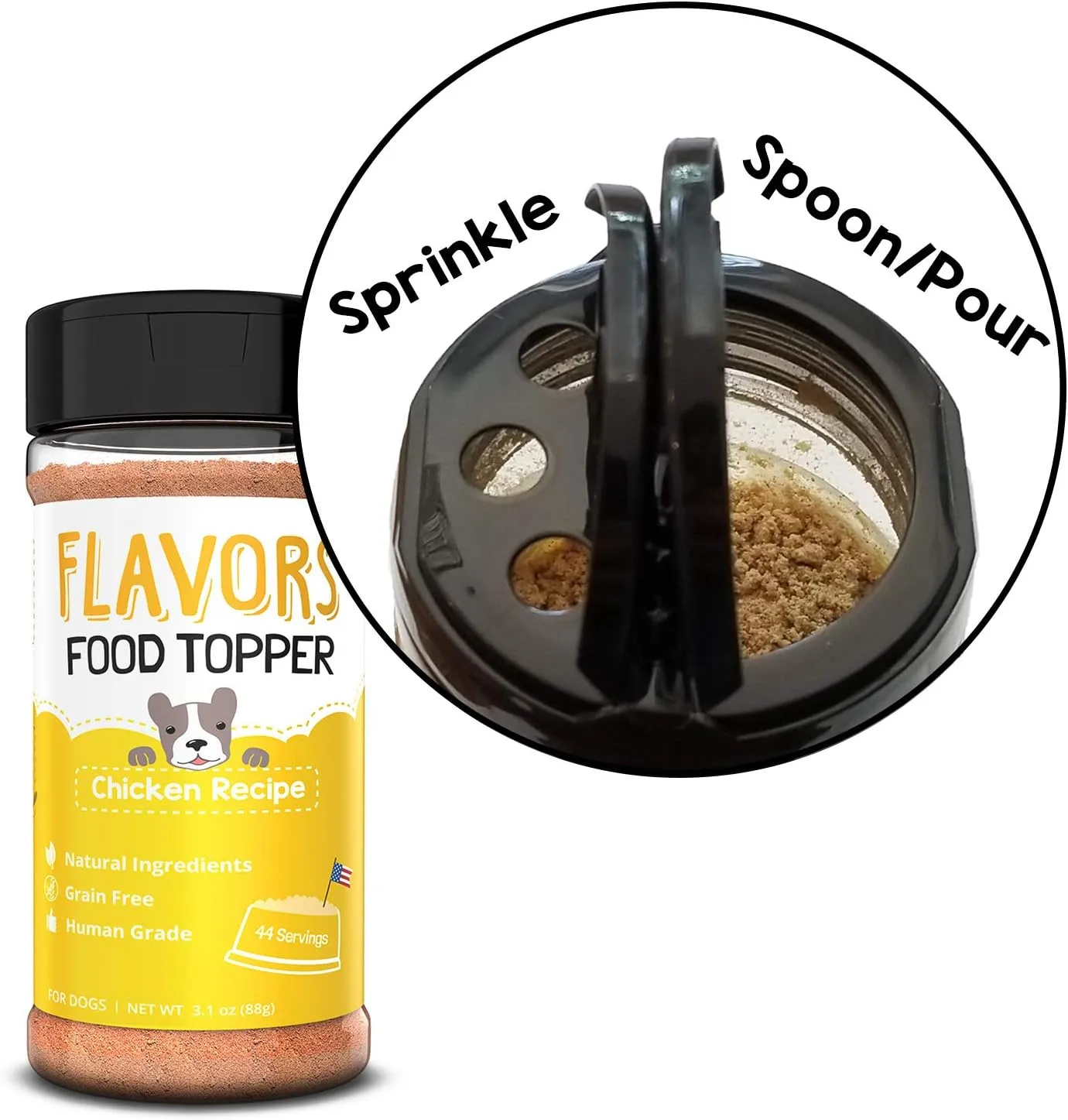Flavors Food Topper and Gravy for Dogs - Chicken Recipe with Bone Broth, 3.1 oz. - Natural, Grain Free - Perfect Kibble Seasoning Treat Mix for Picky Dog or Puppy