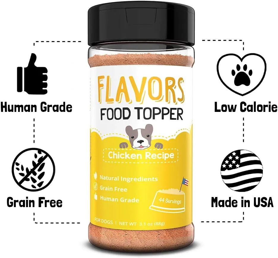 Flavors Food Topper and Gravy for Dogs - Chicken Recipe with Bone Broth, 3.1 oz. - Natural, Grain Free - Perfect Kibble Seasoning Treat Mix for Picky Dog or Puppy
