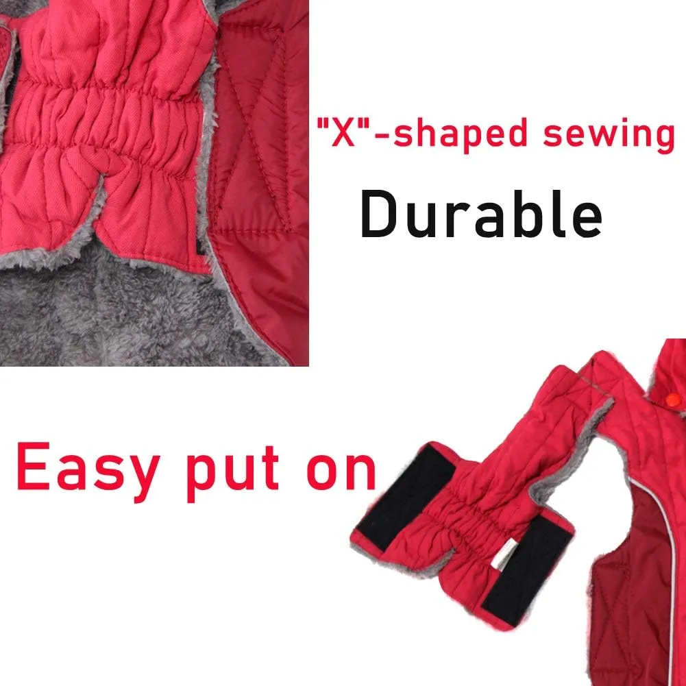Fleece Dog Hoodie for Medium Dogs Super Warm Doggie Jacket for Cold Winter Dog Coats,Red L