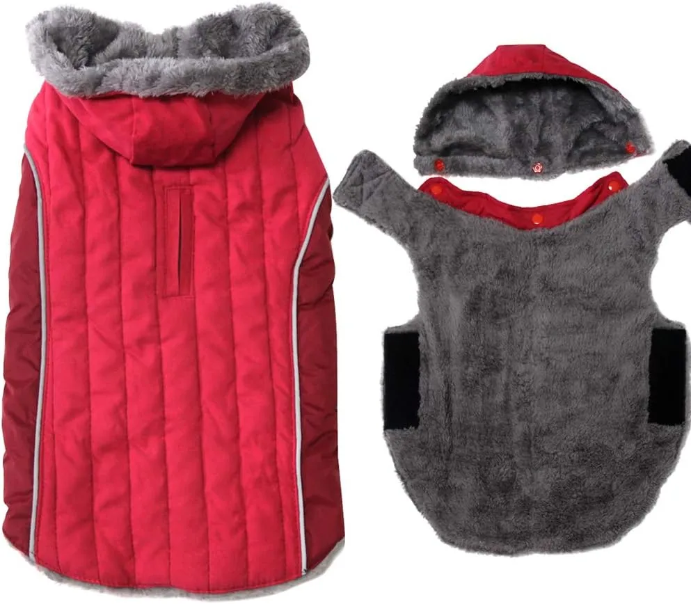 Fleece Dog Hoodie for Medium Dogs Super Warm Doggie Jacket for Cold Winter Dog Coats,Red L