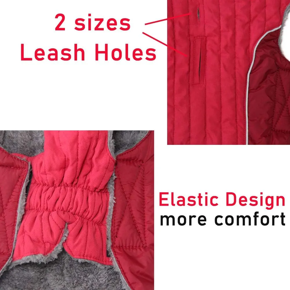 Fleece Dog Hoodie for Medium Dogs Super Warm Doggie Jacket for Cold Winter Dog Coats,Red L
