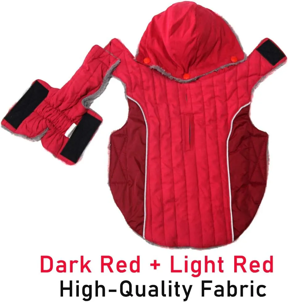 Fleece Dog Hoodie for Medium Dogs Super Warm Doggie Jacket for Cold Winter Dog Coats,Red L
