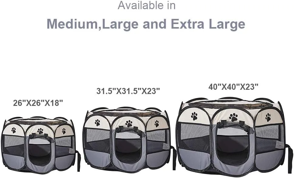 Foldable Pet Dog Playpen, Pop Up Portable Cat Playpen, Indoor/Outdoor for Kitten Puppy Play Pen, Cats Crate Tent with Carrying Bag, 600D Oxford (Beige   Grey, Small, 8)