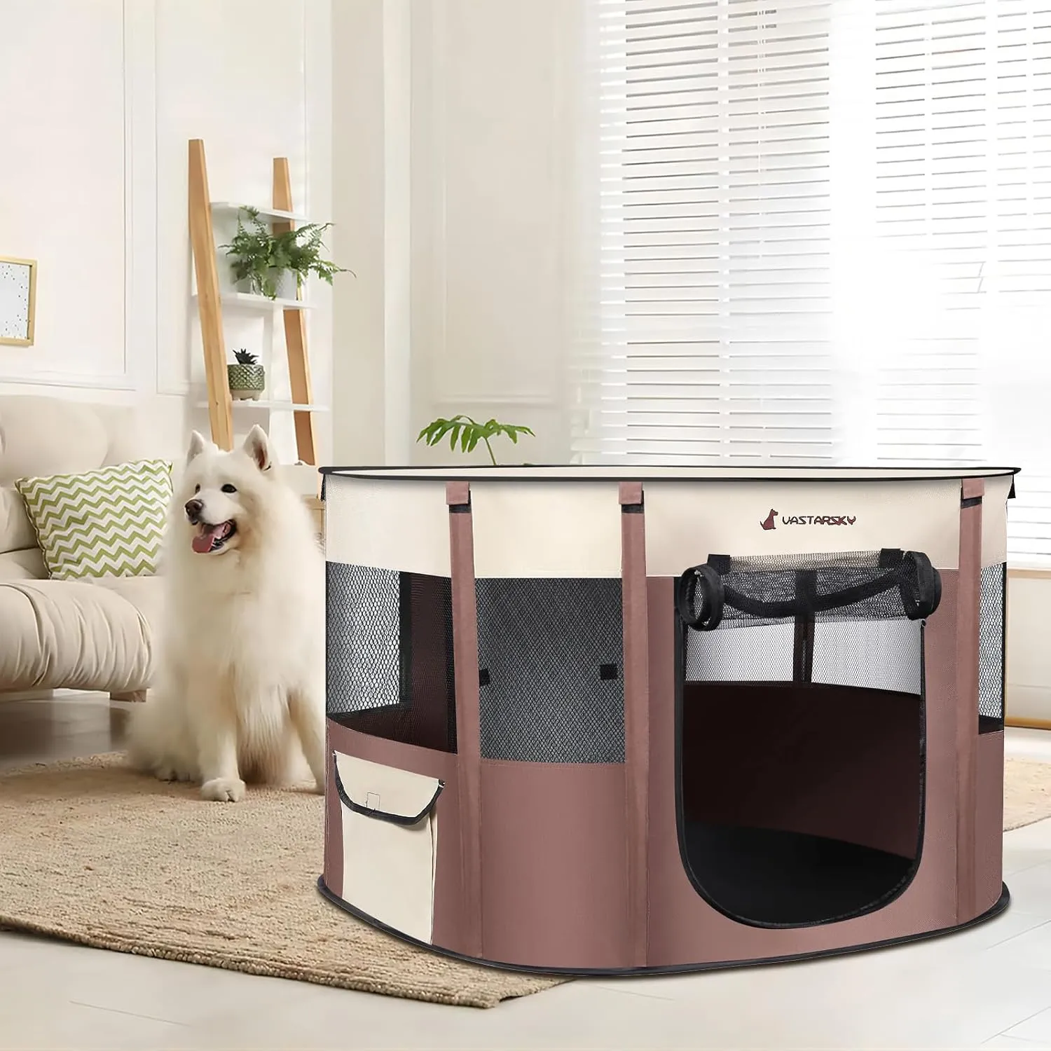 Foldable Pet Playpen,Cat Puppy Playpen,Portable Dog Cage Soft Portable Exercise Kennel Tent,Puppy Kitten Pen Indoors/Outdoors Pet Tent Fence (Medium (32"*24"*22"), Coffee)