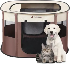 Foldable Pet Playpen,Cat Puppy Playpen,Portable Dog Cage Soft Portable Exercise Kennel Tent,Puppy Kitten Pen Indoors/Outdoors Pet Tent Fence (Medium (32"*24"*22"), Coffee)