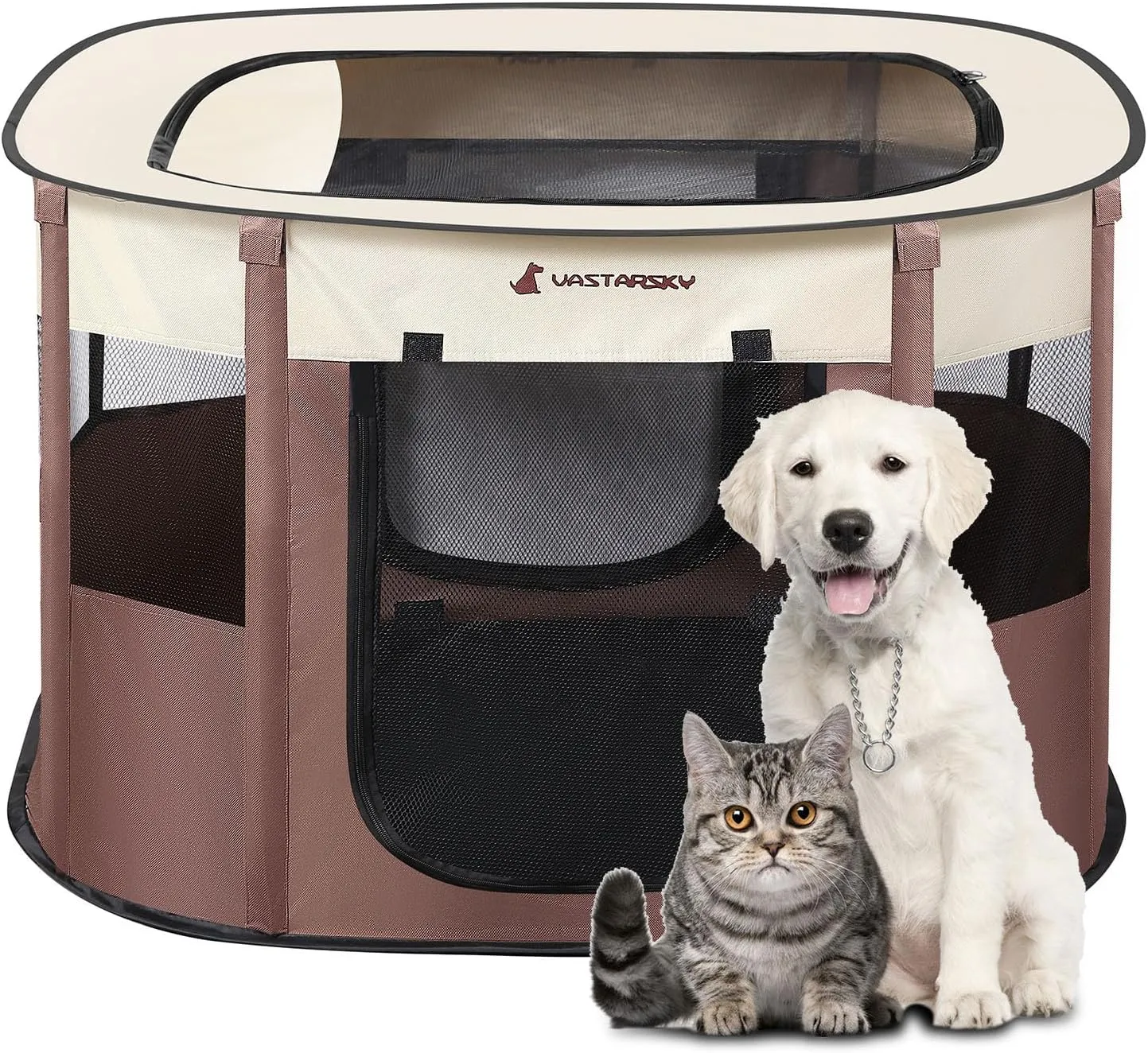 Foldable Pet Playpen,Cat Puppy Playpen,Portable Dog Cage Soft Portable Exercise Kennel Tent,Puppy Kitten Pen Indoors/Outdoors Pet Tent Fence (Medium (32"*24"*22"), Coffee)