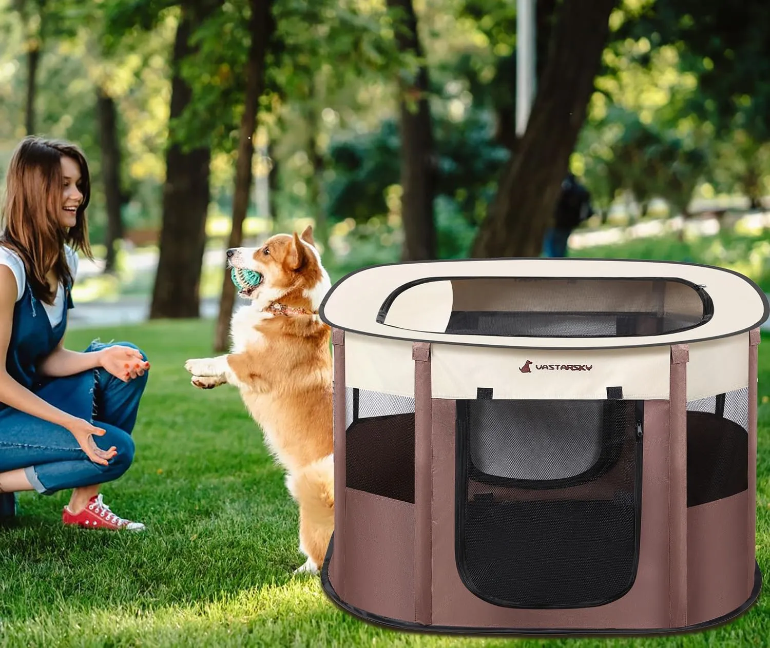Foldable Pet Playpen,Cat Puppy Playpen,Portable Dog Cage Soft Portable Exercise Kennel Tent,Puppy Kitten Pen Indoors/Outdoors Pet Tent Fence (Medium (32"*24"*22"), Coffee)
