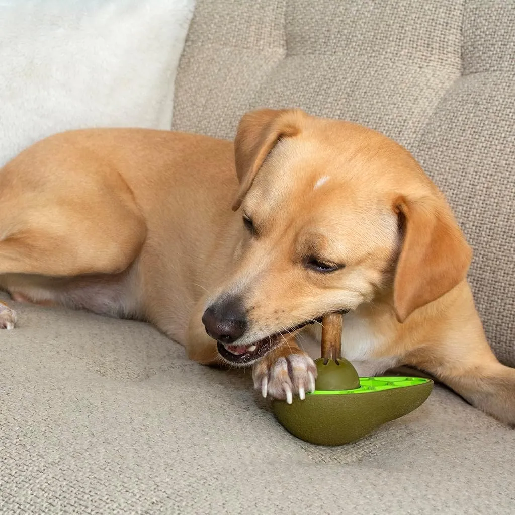 Friends Forever Bully Stick Holder for Dogs, Dog Chew Toys with Slow Feeder Design, Tough Dog Toys with Treat Holder and Made by Natural Rubber, Avocado