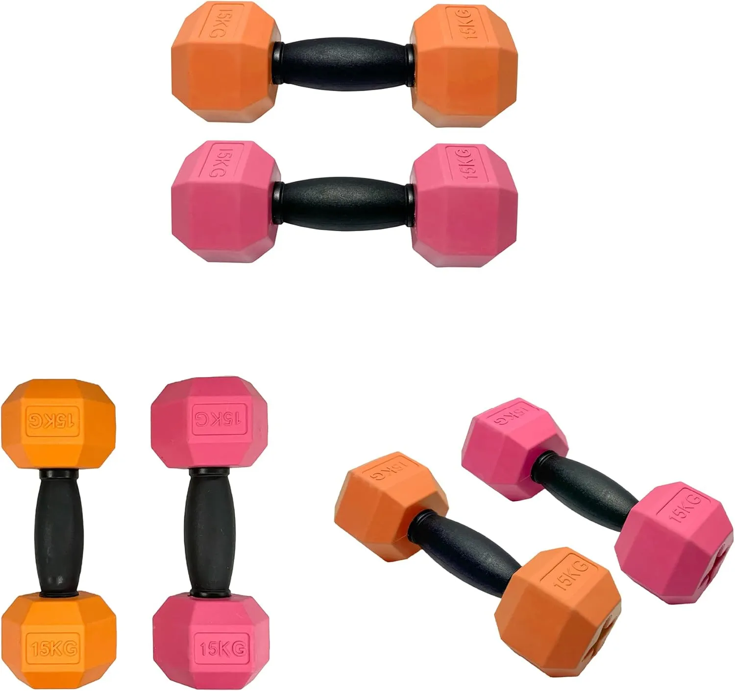 Friends Forever Dog Chew Toy, Interactive Treat Dispensing Toys, Dog Puzzle Fun Indoor Play, Non-Toxic Durable Natural Rubber, Pink/Orange 2 Piece, Dumbbell
