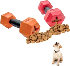 Friends Forever Dog Chew Toy, Interactive Treat Dispensing Toys, Dog Puzzle Fun Indoor Play, Non-Toxic Durable Natural Rubber, Pink/Orange 2 Piece, Dumbbell