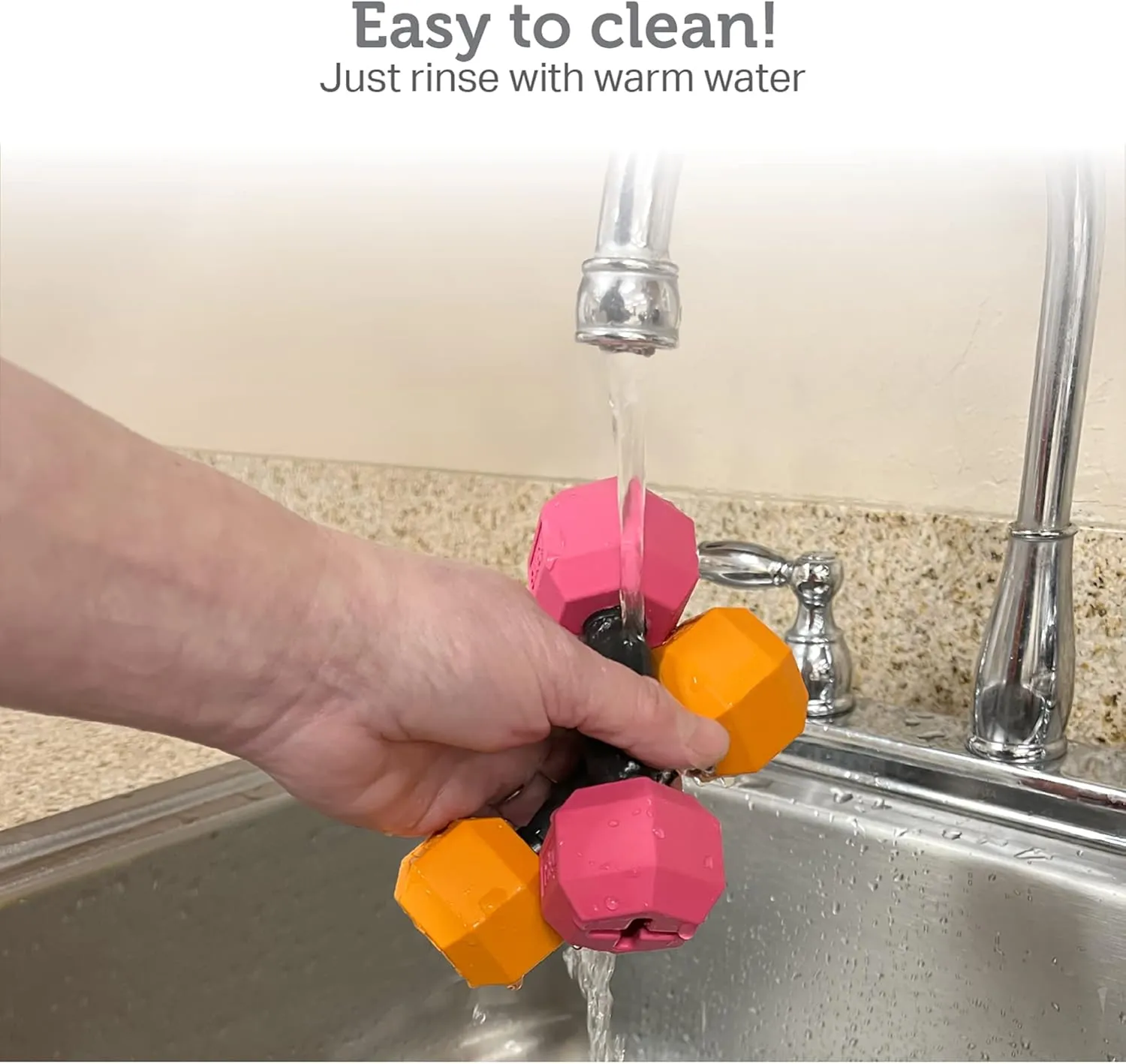 Friends Forever Dog Chew Toy, Interactive Treat Dispensing Toys, Dog Puzzle Fun Indoor Play, Non-Toxic Durable Natural Rubber, Pink/Orange 2 Piece, Dumbbell