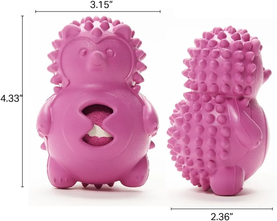 Friends Forever Squeaky Dog Toys with Tennis Ball, Tough Dog Chew Toys, Interactive Puppy Toy with Natural Rubber, Rose Red Hedgehog
