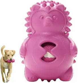 Friends Forever Squeaky Dog Toys with Tennis Ball, Tough Dog Chew Toys, Interactive Puppy Toy with Natural Rubber, Rose Red Hedgehog