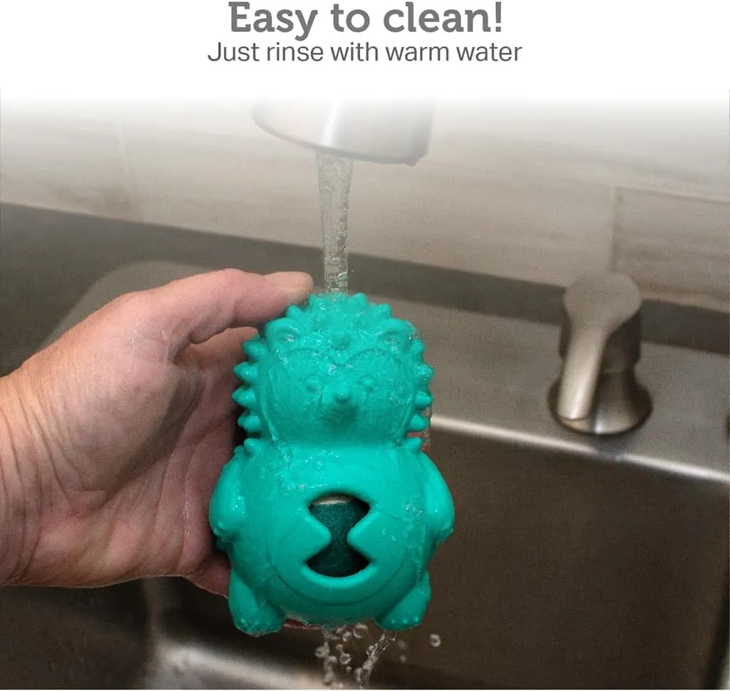 Friends Forever Squeaky Dog Toys with Tennis Ball, Tough Dog Chew Toys, Interactive Puppy Toy with Natural Rubber, Teal Hedgehog