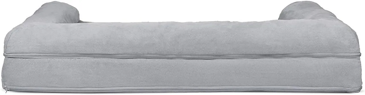 Furhaven Cooling Gel Dog Bed for Large Dogs w/ Removable Bolsters & Washable Cover, For Dogs Up to 95 lbs - Plush & Suede Sofa - Gray, Jumbo/XL