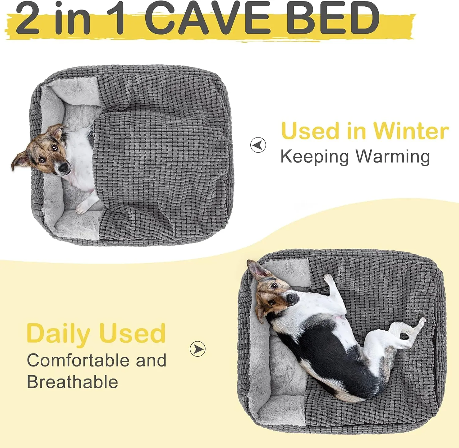 GASUR Dog Beds for Large Medium Small Dogs, Rectangle Cave Hooded Blanket Puppy Bed, Luxury Anti-Anxiety Orthopedic Cat Beds for Indoor Cats, Warmth and Machine Washable (30 inches, Grey)