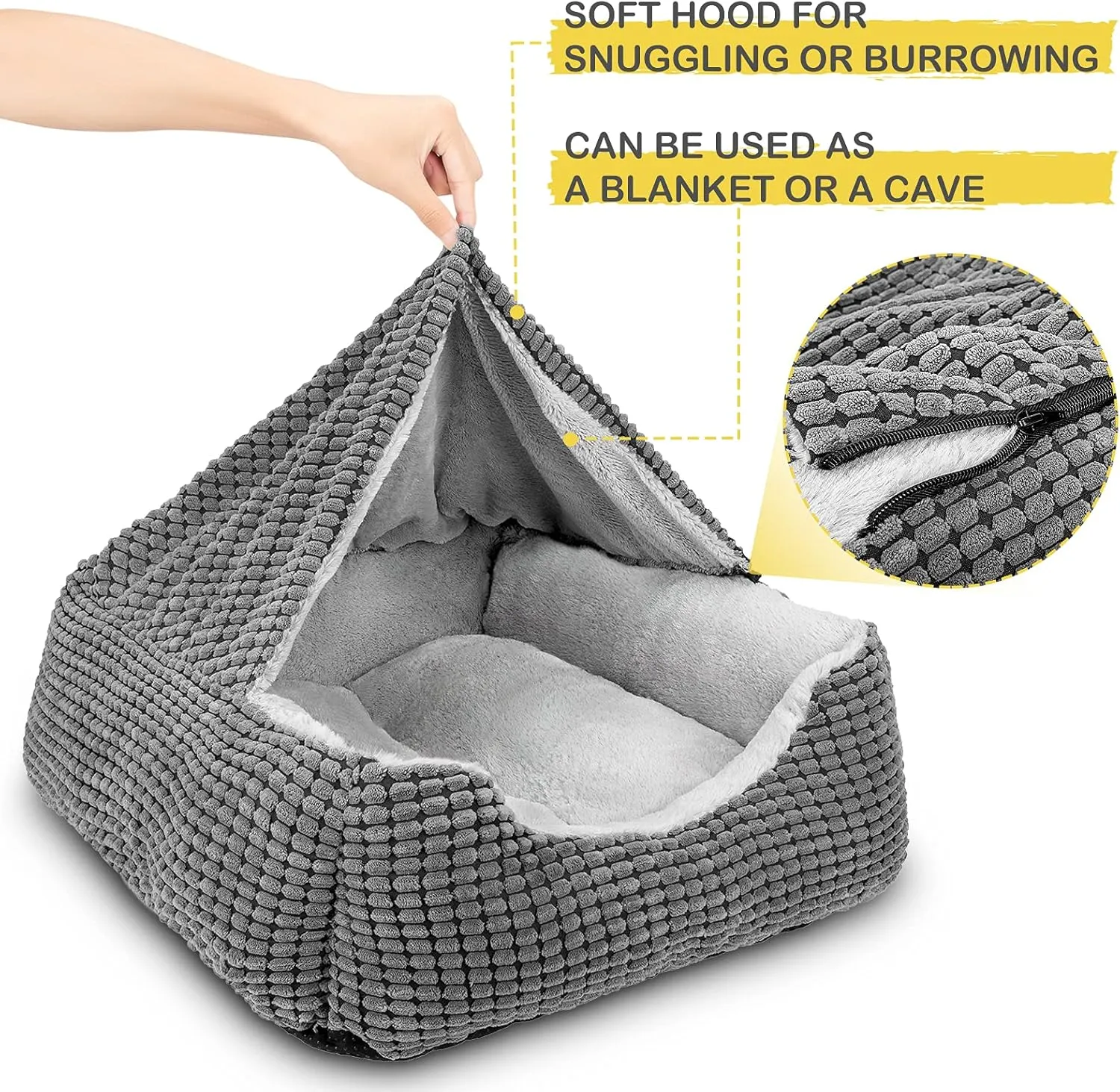 GASUR Dog Beds for Large Medium Small Dogs, Rectangle Cave Hooded Blanket Puppy Bed, Luxury Anti-Anxiety Orthopedic Cat Beds for Indoor Cats, Warmth and Machine Washable (30 inches, Grey)