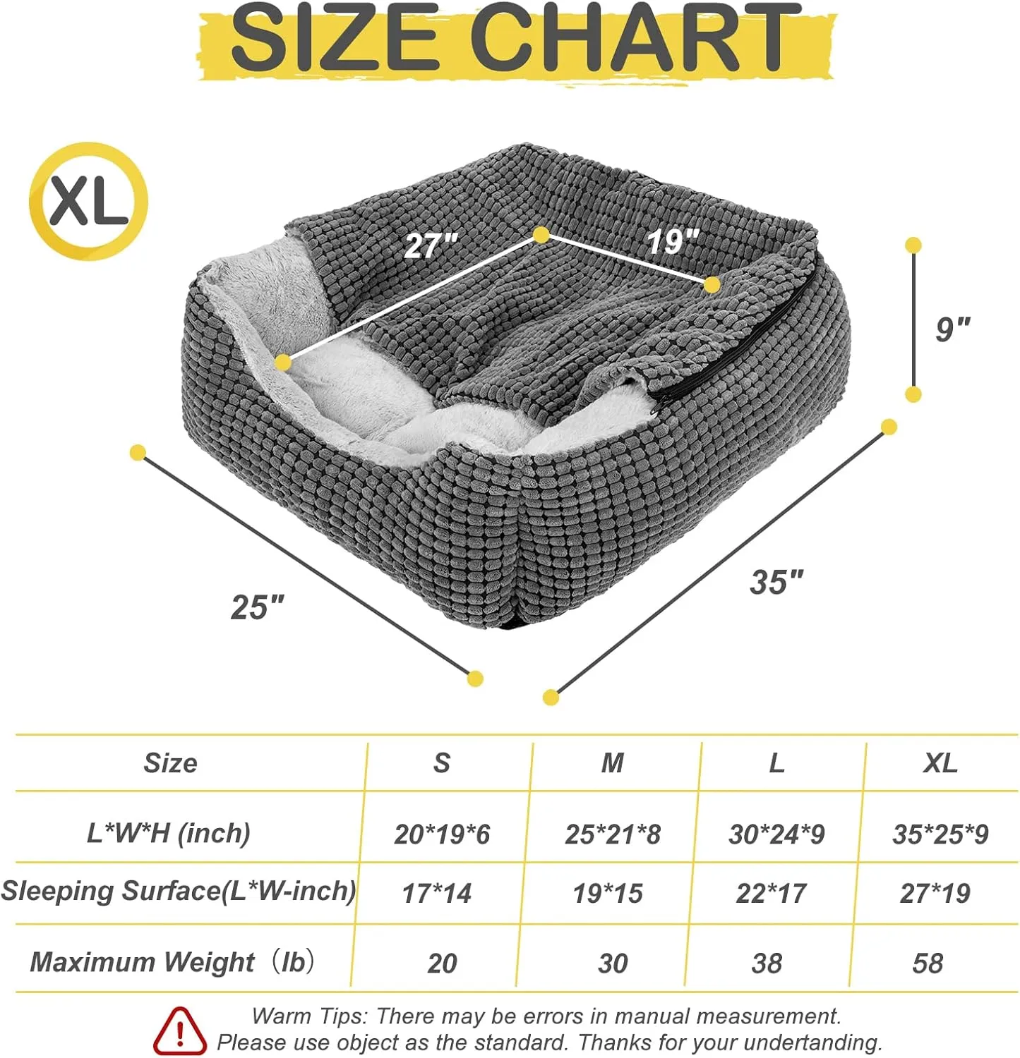 GASUR Dog Beds for Large Medium Small Dogs, Rectangle Cave Hooded Blanket Puppy Bed, Luxury Anti-Anxiety Orthopedic Cat Beds for Indoor Cats, Warmth and Machine Washable (35 inches, Grey)