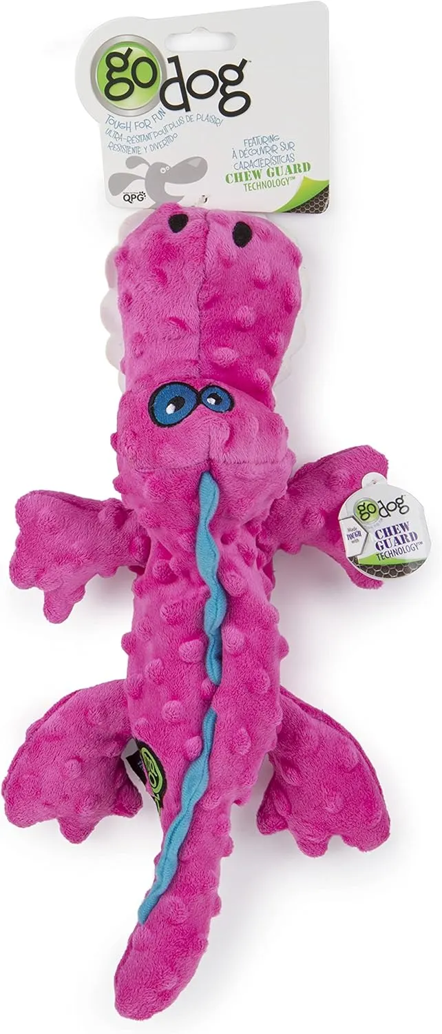 goDog Gators Squeaky Plush Dog Toy, Chew Guard Technology - Pink, Large