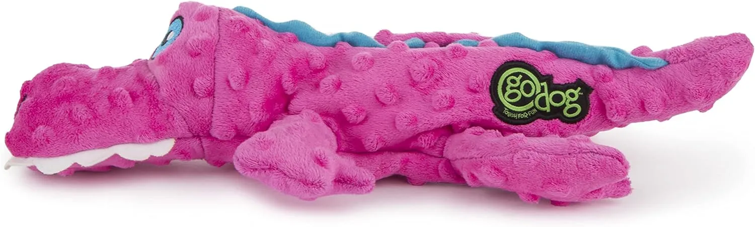 goDog Gators Squeaky Plush Dog Toy, Chew Guard Technology - Pink, Large