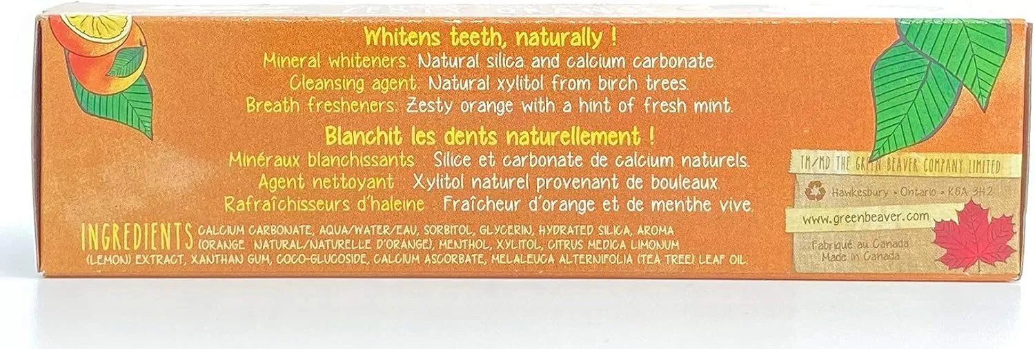 Green Beaver All Natural Organic Toothpaste, Vegan, Fluoride Free & Gluten Free Toothpaste, Zesty Orange Flavor, 75ml, 3 Pack