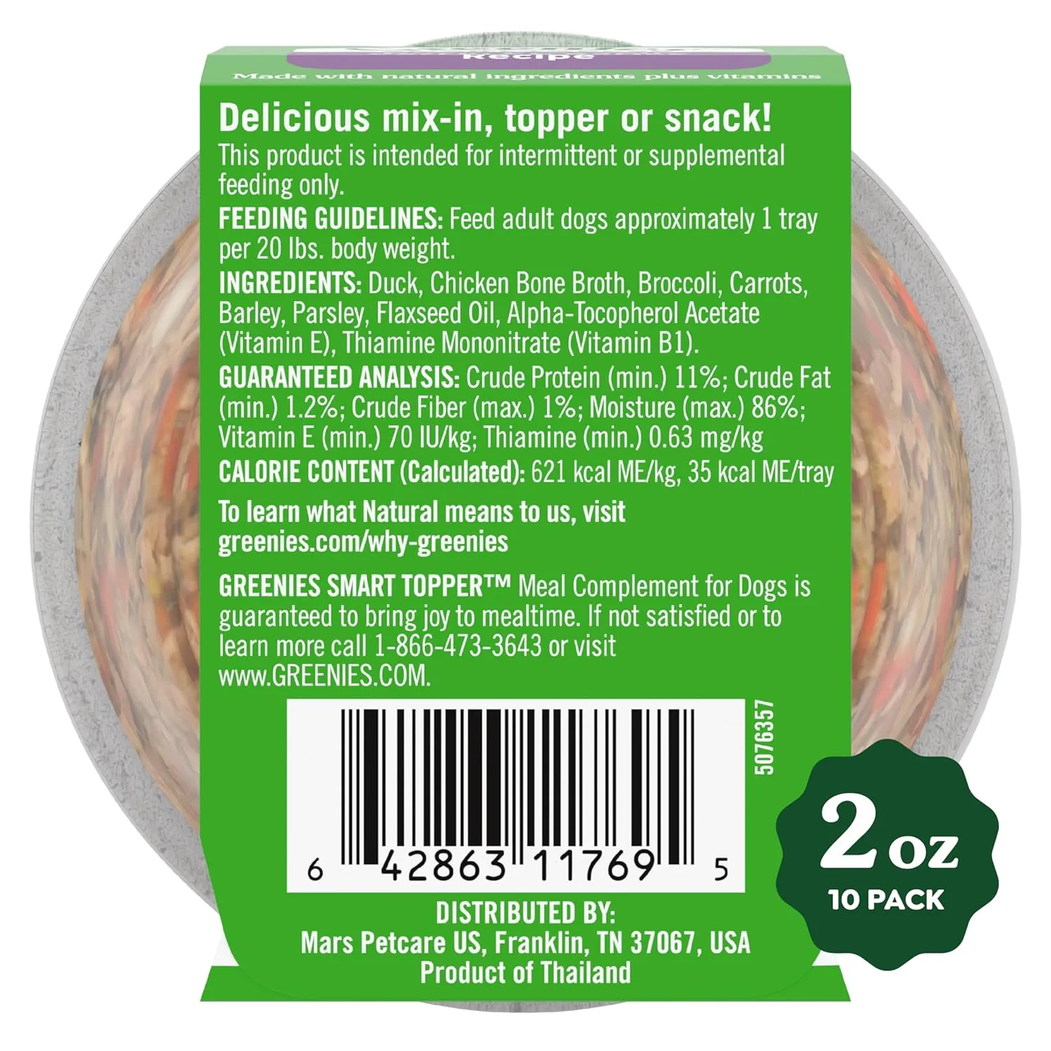 Greenies Smart Topper High Protein Wet Mix-in for Dogs, Duck, Broccoli, Carrots & Barley Recipe in Vitabroth Broth - Bone Broth   Vitamins E & B1, 10 Count