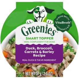 Greenies Smart Topper High Protein Wet Mix-in for Dogs, Duck, Broccoli, Carrots & Barley Recipe in Vitabroth Broth - Bone Broth   Vitamins E & B1, 10 Count