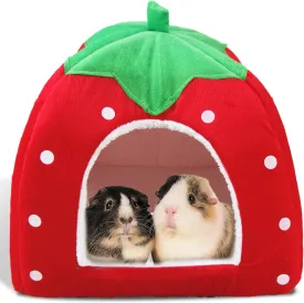 Guinea Pig Bed, Cozy Rabbit Hideout with Warm Fleece Washable Cuddle Cup Winter Sleeping House for Small Pets Strawberry Style