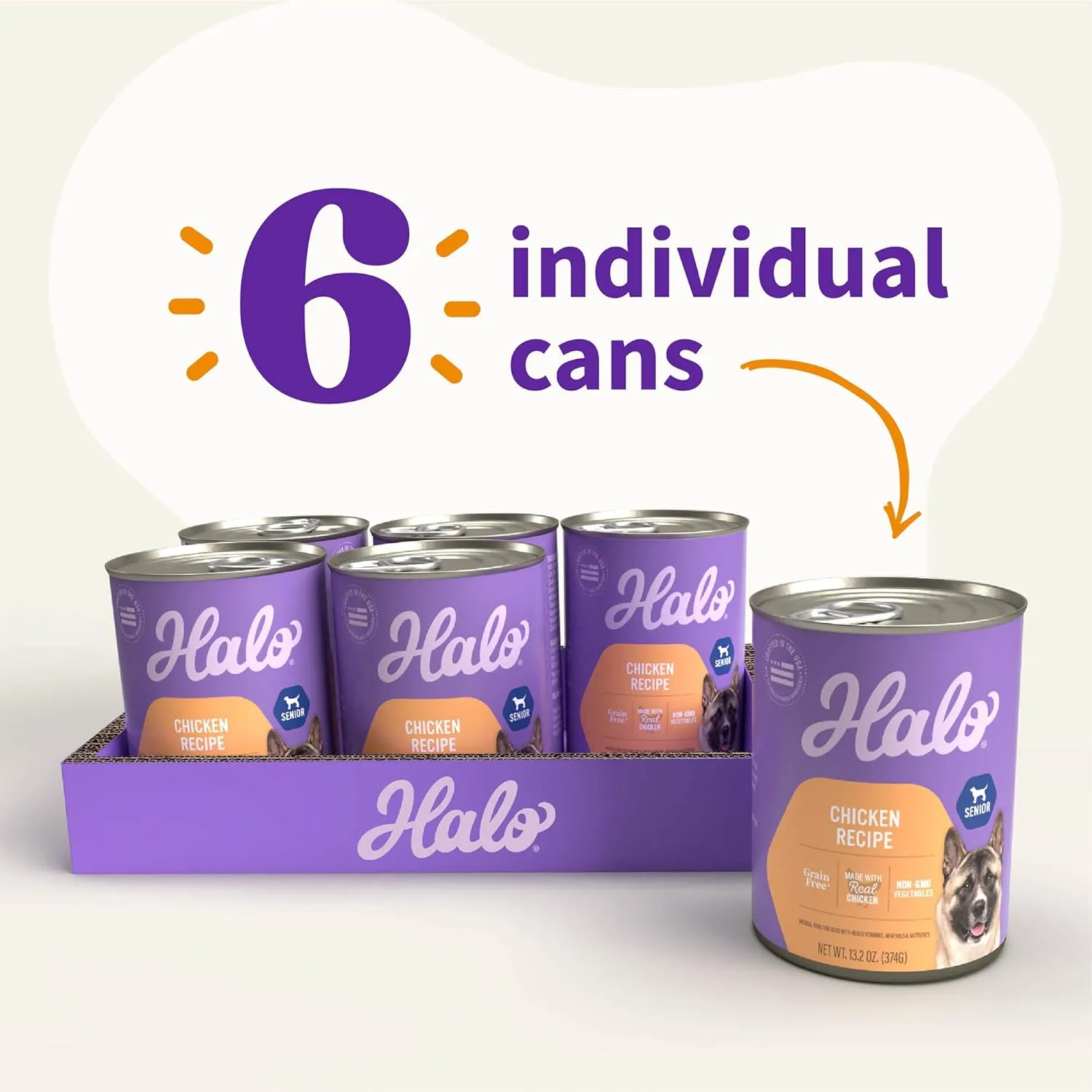 Halo Senior Wet Dog Food Whole Chicken Recipe, Grain Free Real Meat Canned Dog Food for Senior Dogs, Meal or Topper, 13.2 Oz Can (Pack of 6)