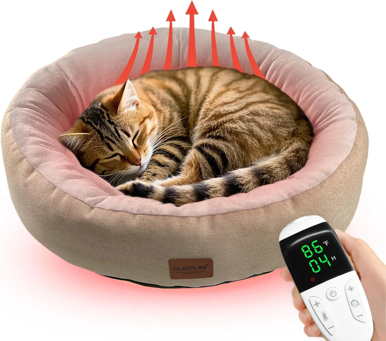 Heated Cat Bed for Indoor Cats - 20" Cozy Washable With Timer & Temperature Adjustable, Non-Slip Bottom, Removable, Pet Heating Pad With Waterproof