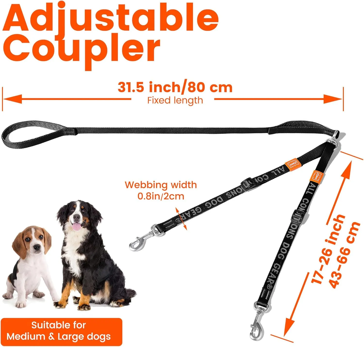 HOWGO Double Dog Leash, No Tangle 360 Swivel, Adjustable Two Padded Handles, Double Clip Dog Leash Coupler Splitter for Large and Medium Breeds (Mint Green, 4/5'' x 4.8 FT)