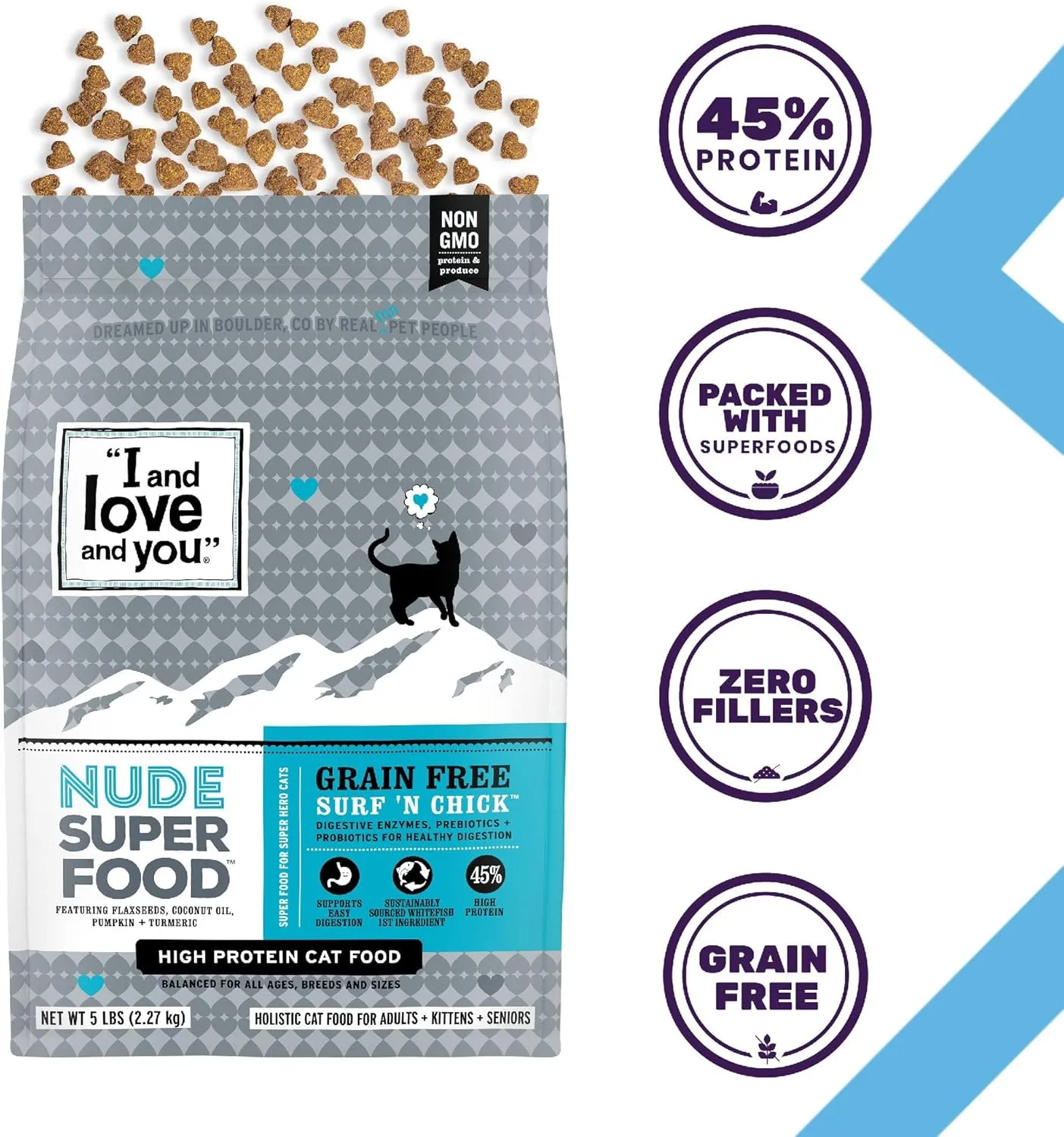 I and love and you Nude Dry Cat Food - Grain Free Limited Ingredient Kibble, Whitefish   Chicken, 5-Pound Bag