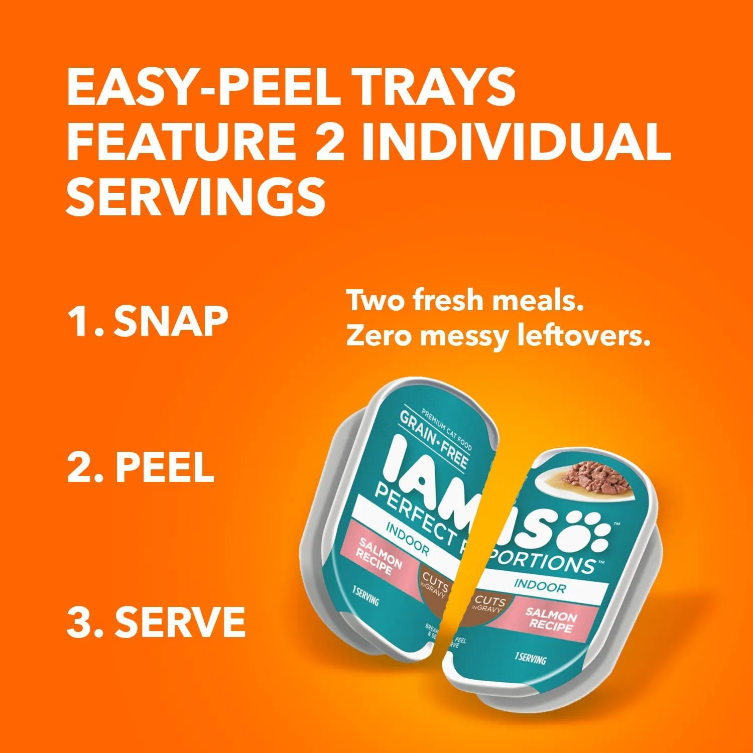 IAMS PERFECT PORTIONS Indoor Adult Grain Free Wet Cat Food Cuts in Gravy Variety Pack, Tuna Recipe and Salmon Recipe, (12) 2.6 oz. Easy Peel Twin-Pack Trays