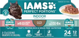 IAMS PERFECT PORTIONS Indoor Adult Grain Free Wet Cat Food Cuts in Gravy Variety Pack, Tuna Recipe and Salmon Recipe, (12) 2.6 oz. Easy Peel Twin-Pack Trays
