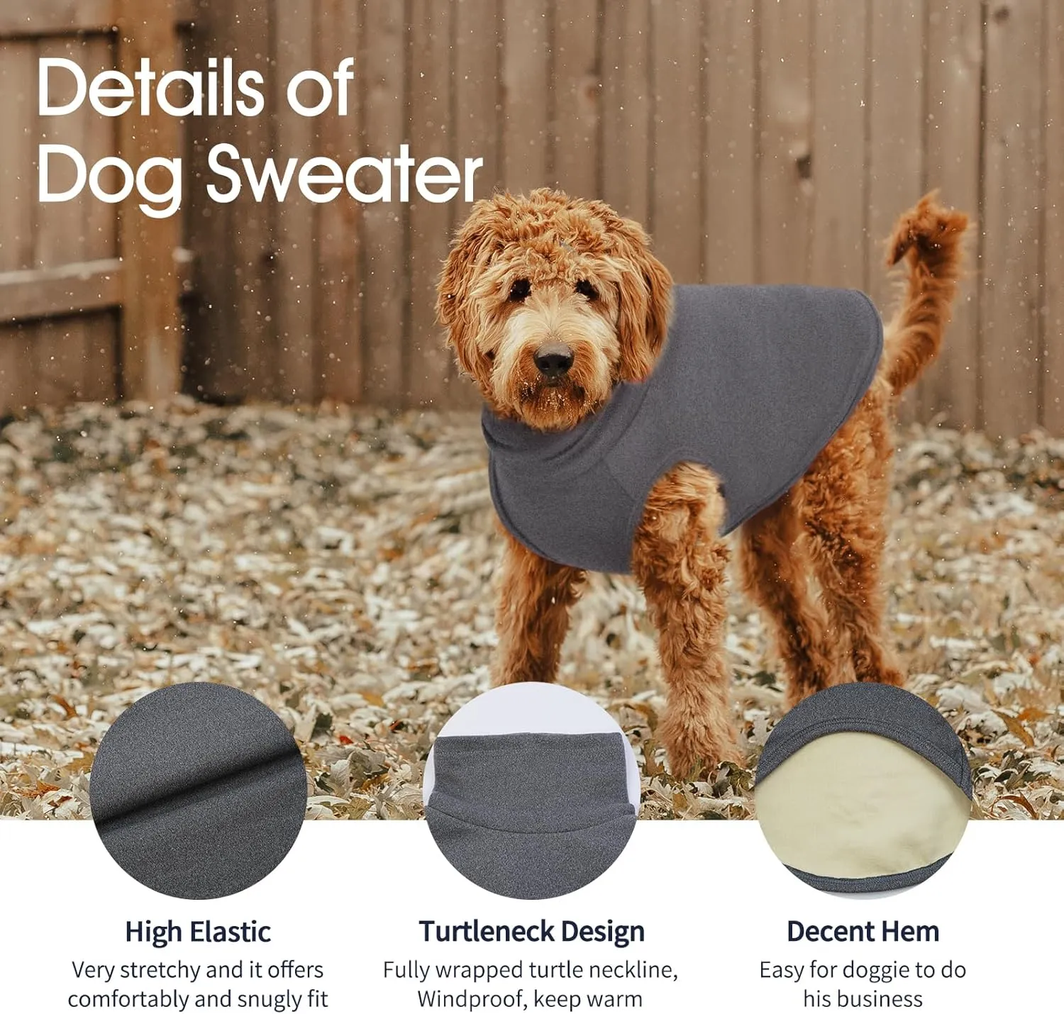 IECOii XXL Dog Sweater - Stretch Fleece Vest, Grey, XX-Large, Christmas Winter Clothes, Cozy Pullover Pajamas, Turtleneck Sweatshirt, Warm Fleece for Pitbull