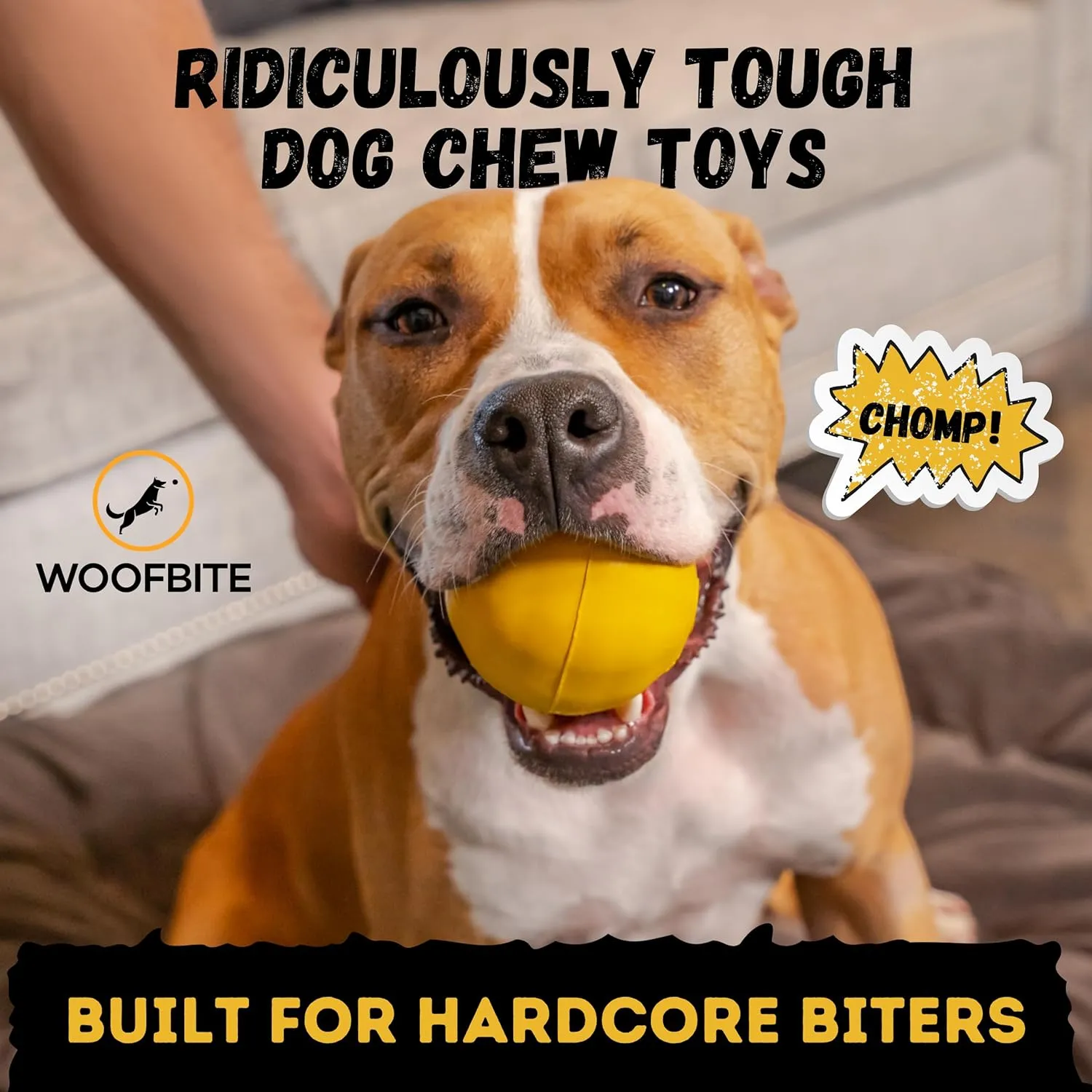 Indestructible Dog Ball - Lifetime Replacement - Medium & Large Breed - Ultra Durable for Aggressive Chewers - Natural Rubber - Fetch Tug & Chew - 3in - Yellow (Highly Visible Color for Dogs)