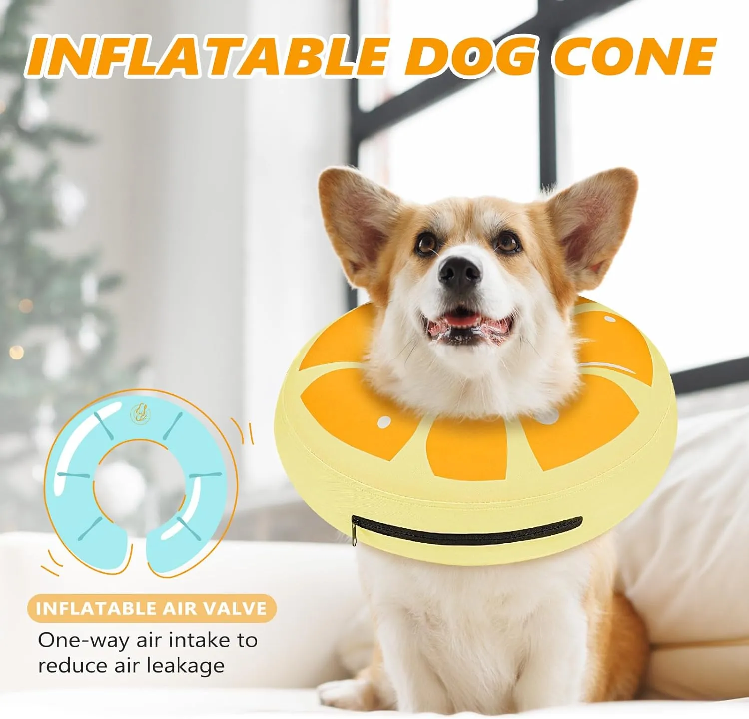 Inflatable Dog Cone Collar to Stop Licking, Soft Neck Donut Collar After Surgery, Adjustable Recovery Cone for Small Medium Large Dogs (Orange,M)