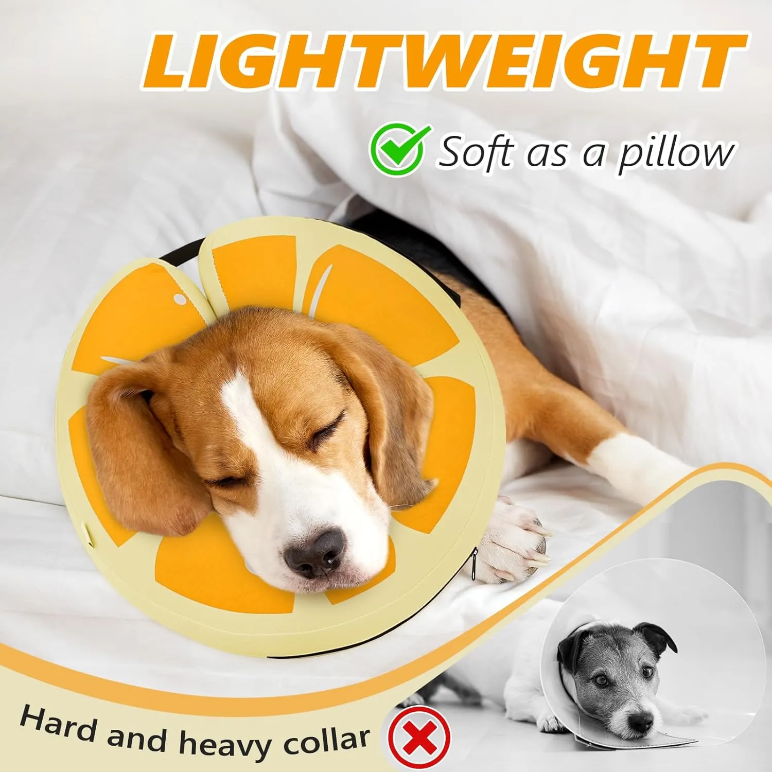 Inflatable Dog Cone Collar to Stop Licking, Soft Neck Donut Collar After Surgery, Adjustable Recovery Cone for Small Medium Large Dogs (Orange,M)