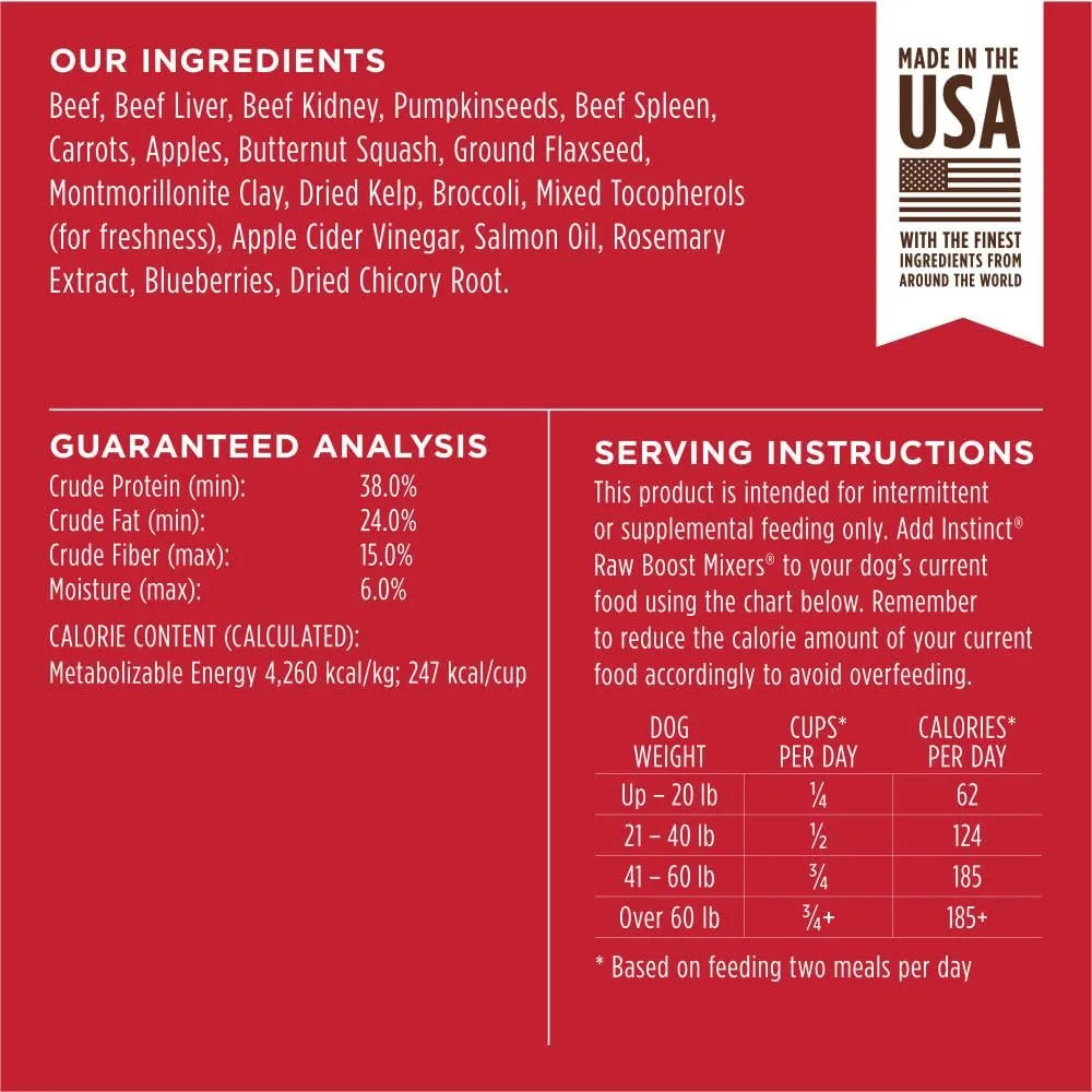 Instinct Raw Boost Mixers, Freeze Dried Dog Food Topper, Grain Free Recipe - All Natural Beef, 14 oz. Bag