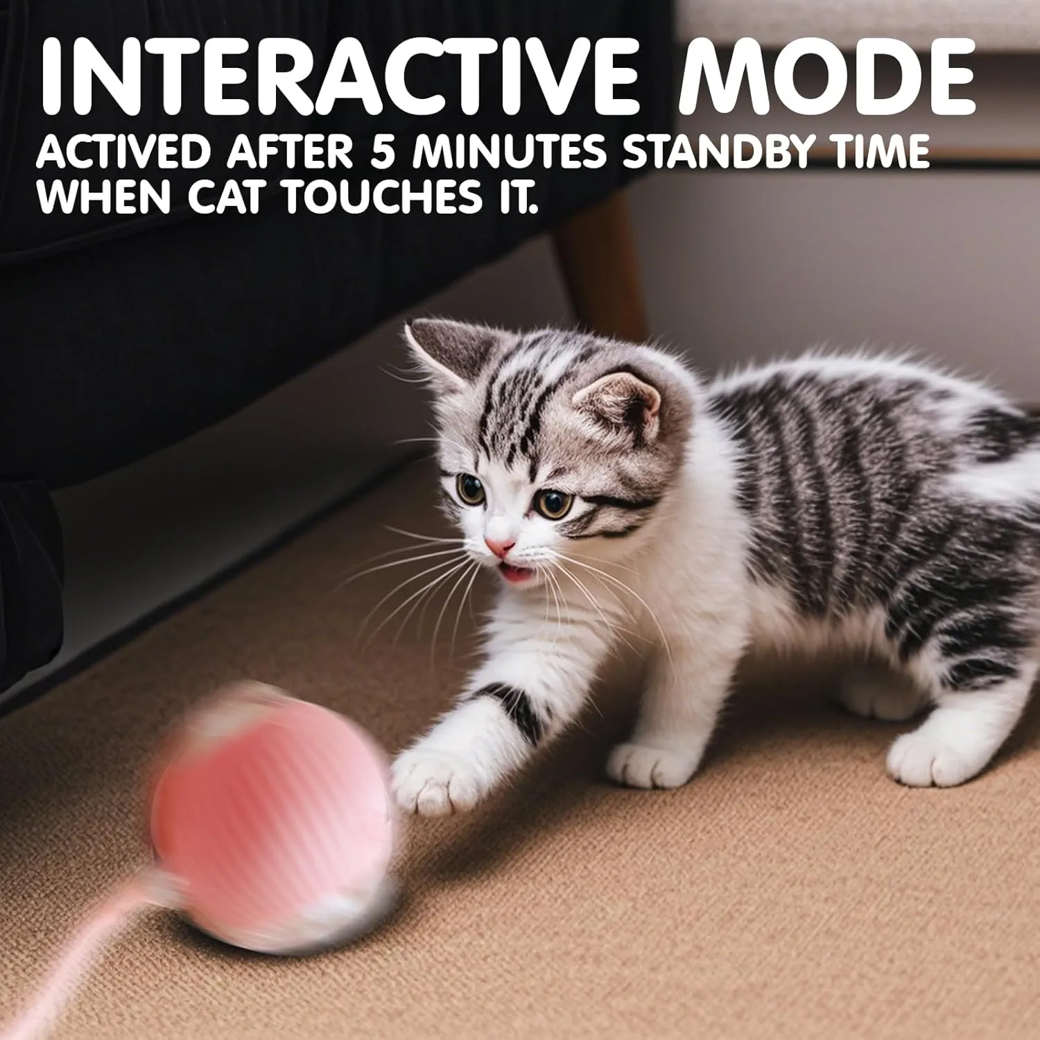 Interactive Cat Toy for Indoor, Smart Automatic Cat Chase Ball Toy