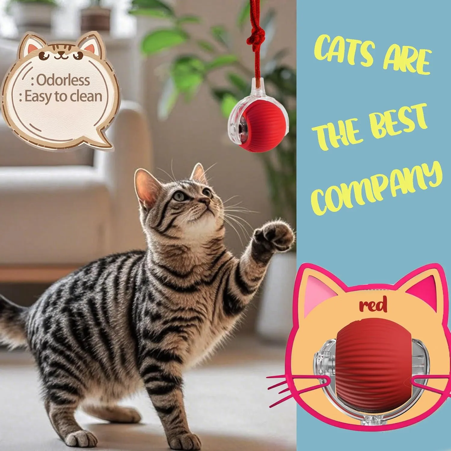 Interactive Cat Toys Ball for Indoor Cats, Interactive Rolling Small Dog Cat Toys Automatic Self Moving, 360,Electric BallsFast RollingSmart Automatic Rolling Pet Ball (Green)