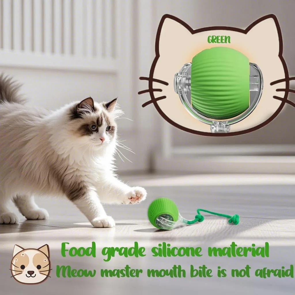 Interactive Cat Toys Ball for Indoor Cats, Interactive Rolling Small Dog Cat Toys Automatic Self Moving, 360,Electric BallsFast RollingSmart Automatic Rolling Pet Ball (Green)