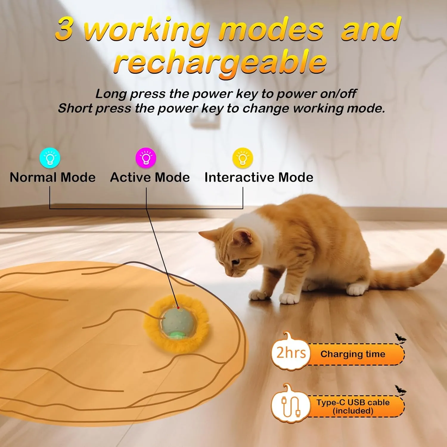 Interactive Cat Toys Ball Rolling in The Pouch, Chirping & Motion Activated Interactive Ball Toy Begins Hide and Seek Game in Mat, Rechargeable Exercise Cat Toy